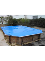 Exemple d'une bâche wood installée sur une piscine hors-sol bois