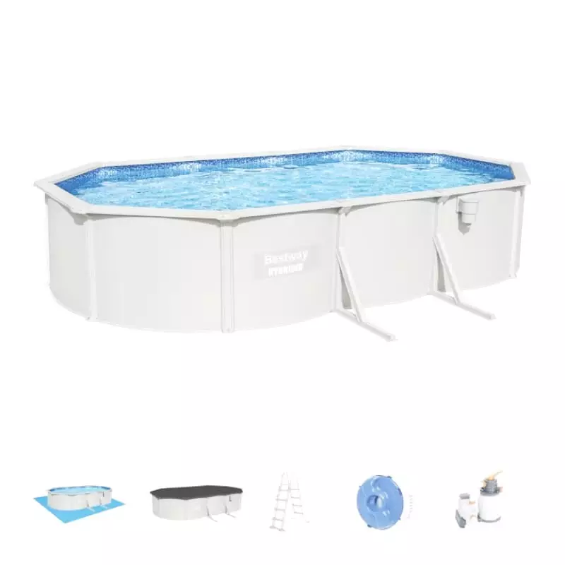 Piscine hors sol - BESTWAY - acier ovale blanche 6,10 x 3,60 x 1,20 m - filtre à sable