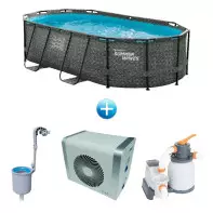 Pack piscine Dark tubulaire ovale - 4,24 x 2,50 x 1 m