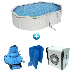 Pack piscine ovale grise - 5,00 x 3,60 x 1,20 m