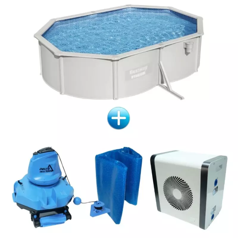 Pack piscine ovale grise - 5,00 x 3,60 x 1,20 m
