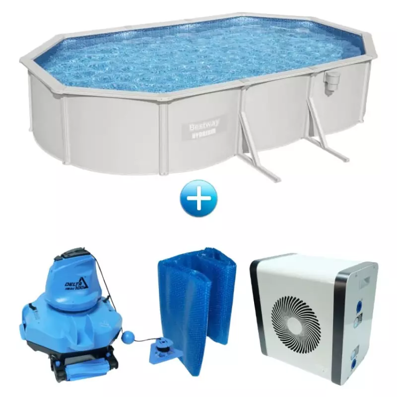 Pack piscine ovale grise - 6,10 x 3,60 x 1,20 m