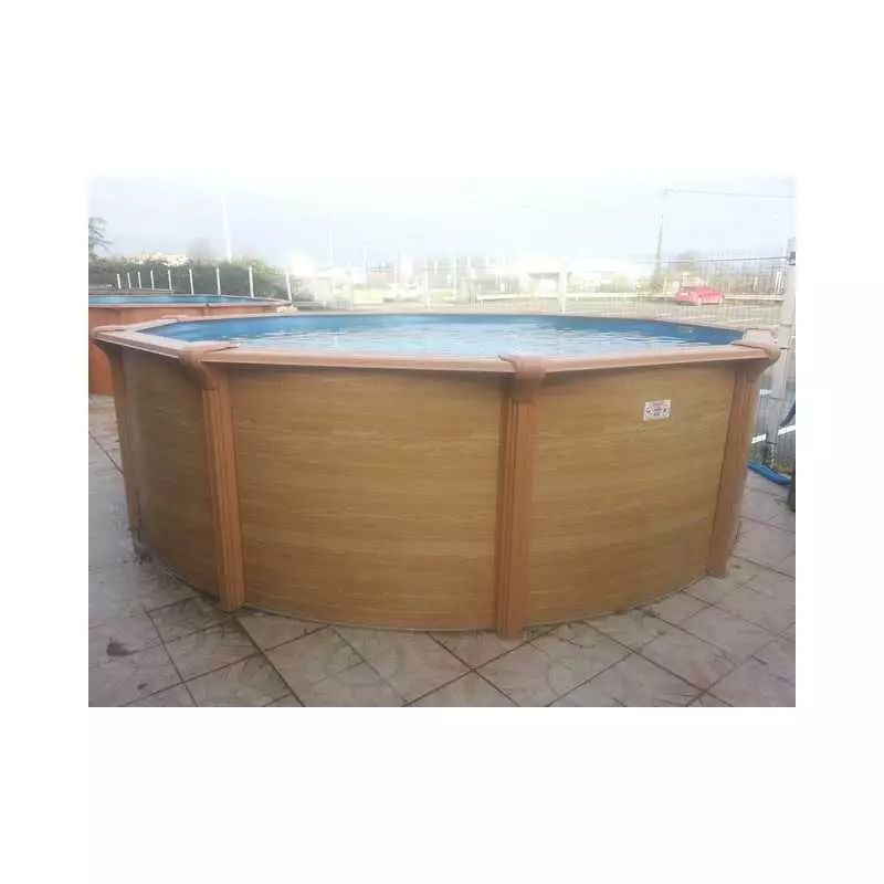 un kit Piscine  de 3.66 mètres de diamètre aspect bois et de 1.32m de hauteur