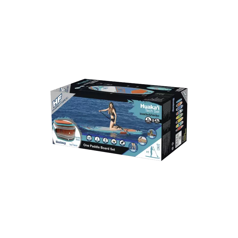 Paddle SUP gonflable Huaka'i Tech Set Hydro Force™ 305 x 84 x 15 cm, pompe, sac à dos, leash, pagaie