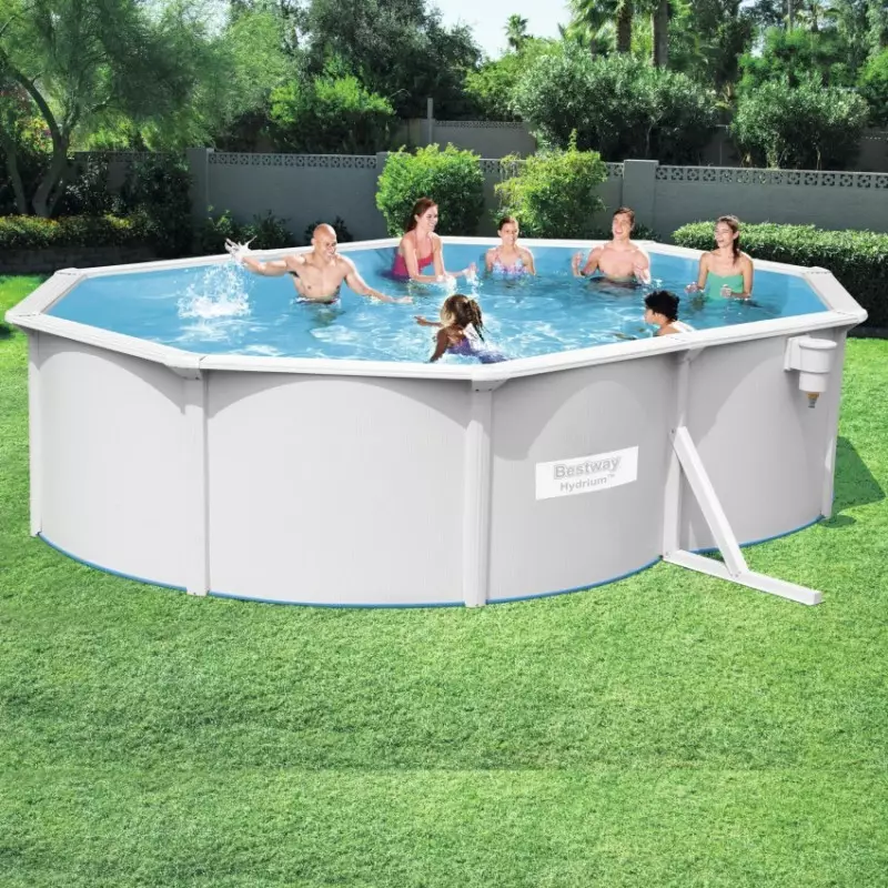 Piscine hors sol - BESTWAY - acier ovale blanche 6,10 x 3,60 x 1,20 m - filtre à sable