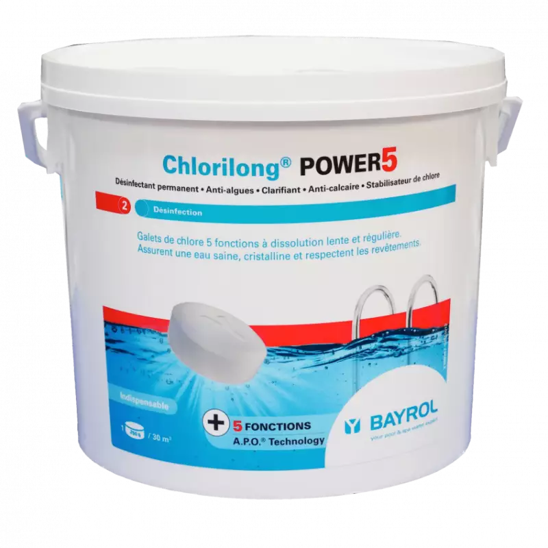 Galet chlore Bayrol 5 fonctions pour piscine - 5 kg - Chlorilong® POWER 5