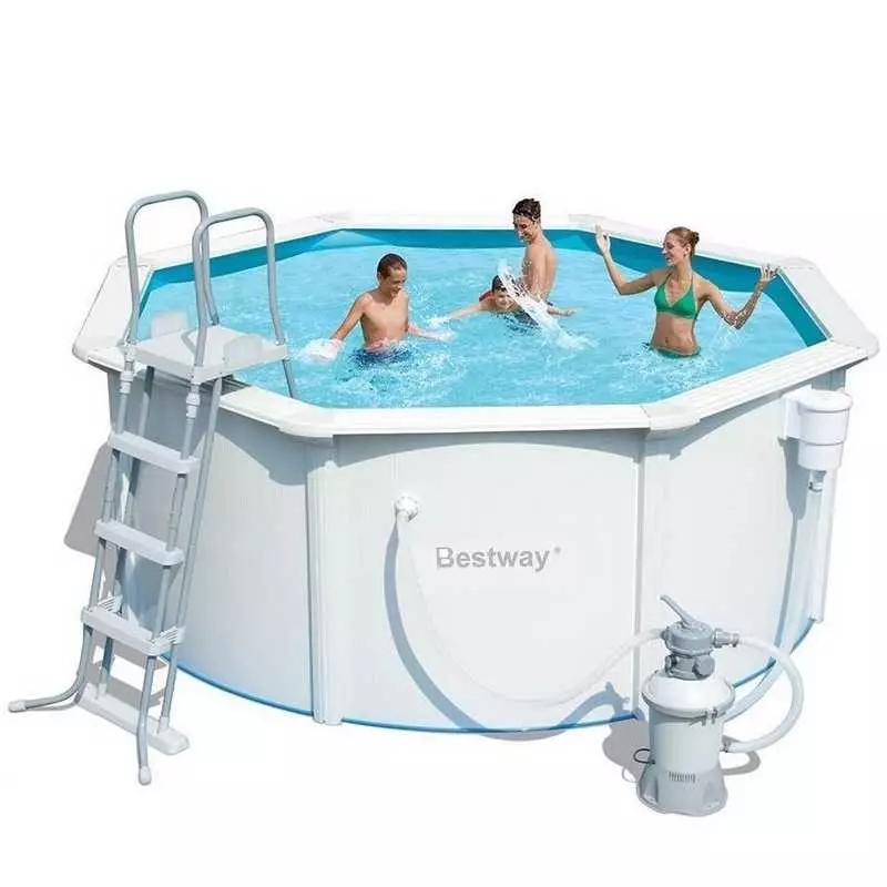 Piscine Hors Sol Bestway Hydrium Ronde Ø300x120 cm Épurateur à Sable  3.028L/H, Tapis de Sol, Bâche et Échelle