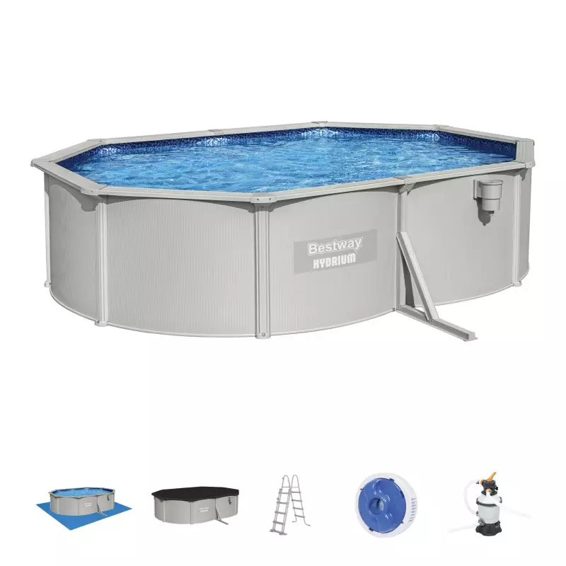 Piscine hors sol Bestway ovale en acier + filtre à sable 5 X 3.60 X 1.20