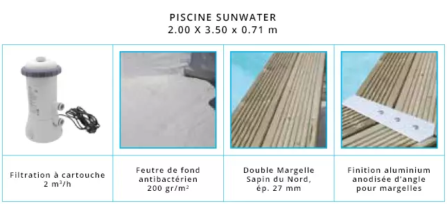 Eléments de la piscine bois 2.00 x 3.50 x 0.71 m