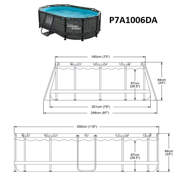 Schéma dimensions piscine dark tubulaire ovale 3x2x0,84 m