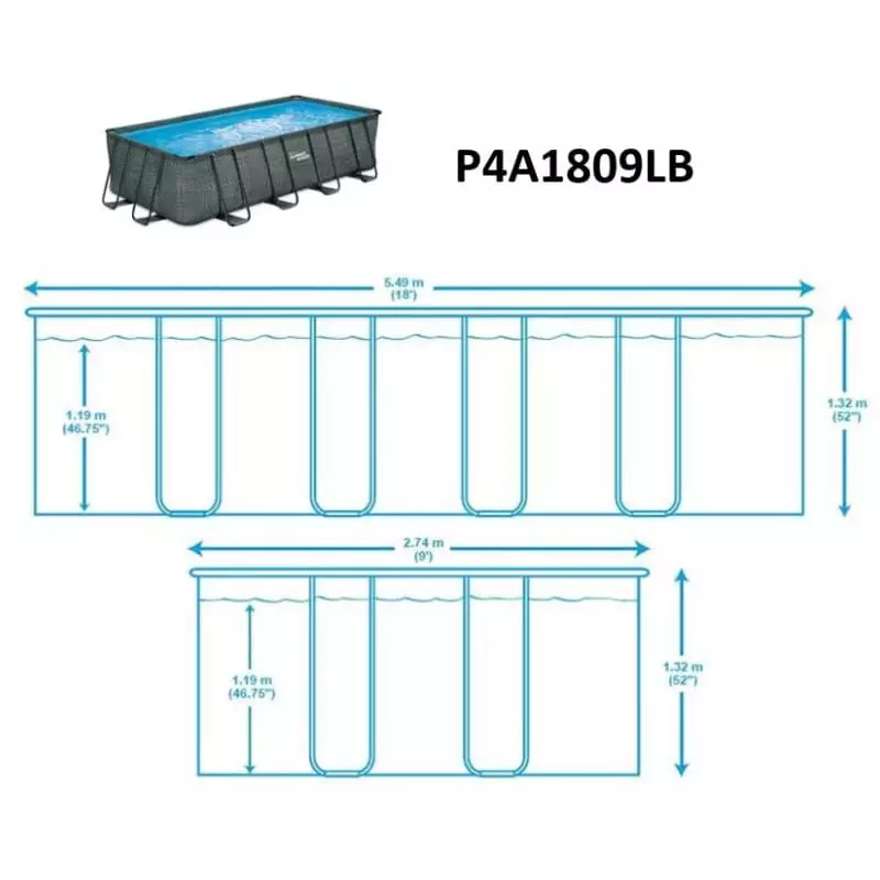 Schéma dimensions piscine dark elite rectangulaire