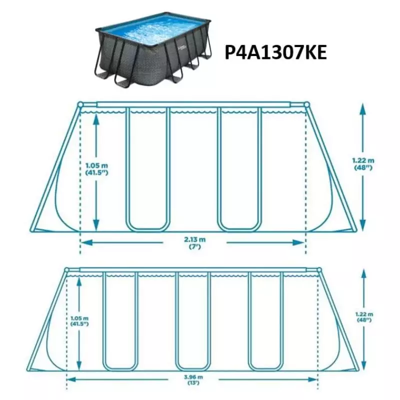 Schéma dimensions piscine dark elite rectangulaire 4x2x1,22