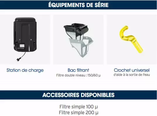 Photo des équipements fournis avec le robot zodiac Freerider RF5400iQ