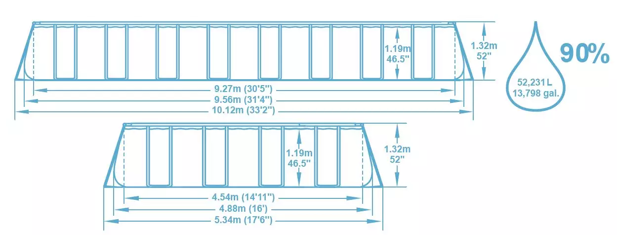 Dimension piscine 956x488x132 m