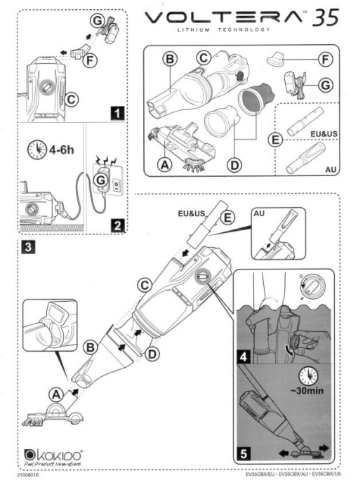 Schèma du montage du roboto aspirateur sans fil Voltera 35 de Kokido