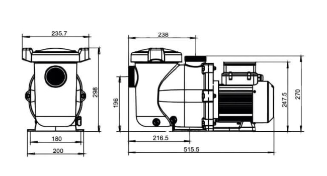 Photo des mesures de la pompe sous tous ses angles