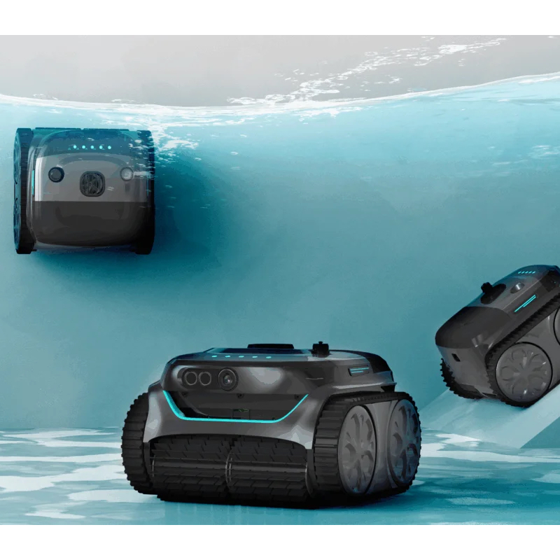image de 3 robots nettoyant differente surface de la piscine